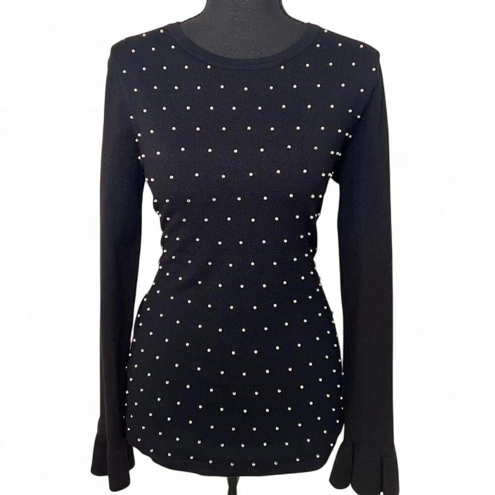 Karl Lagerfeld Paris Black Pearl Sweater Crewneck Knit Minimal Chic Women’s M